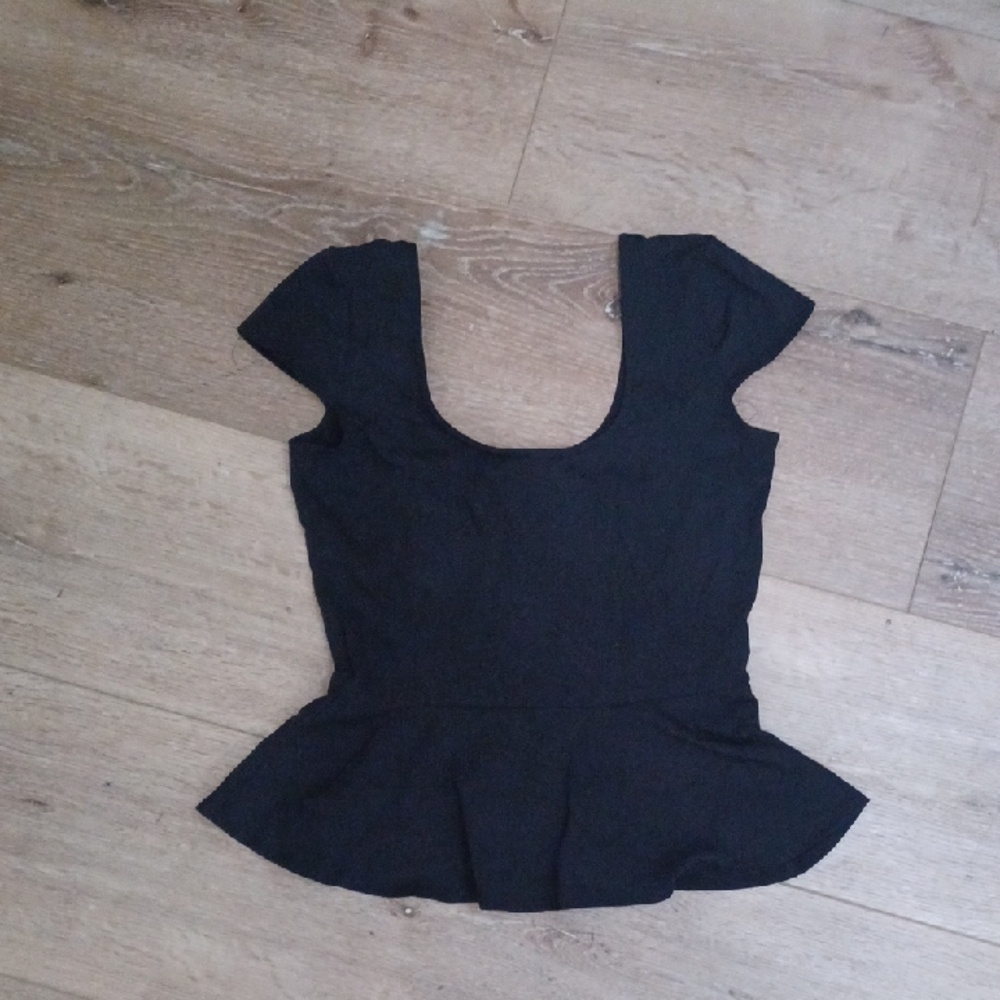 bebe Black Peplum Babydoll Top